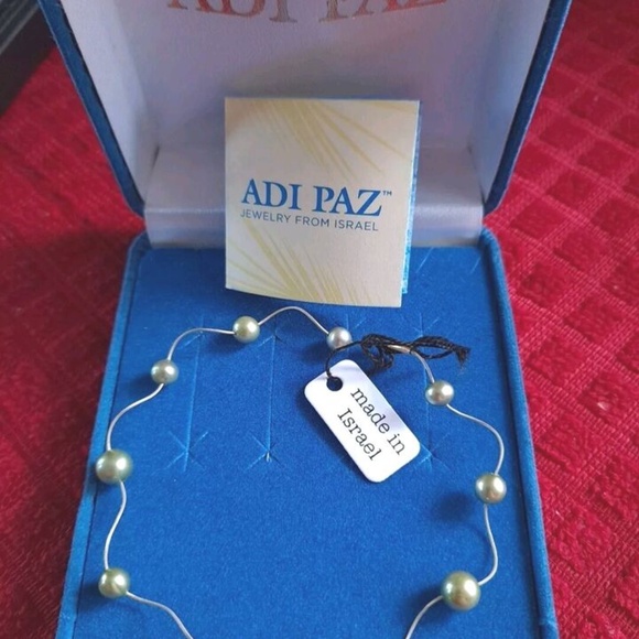 Beautiful Fine .585 14K YG & Pistachio Pearl ADI PAZ Wavy Wire Bracelet - Picture 2 of 10